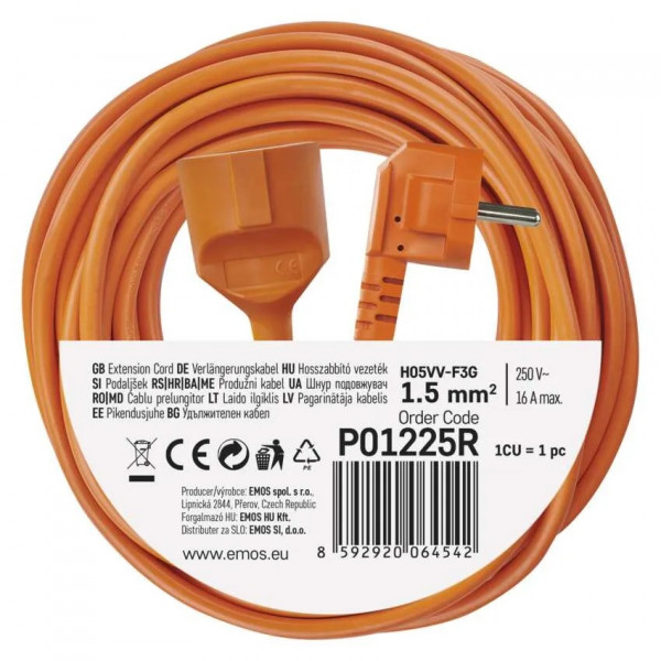 Фото - Подовжувач 220В EMOS P01225R, 1 розетки, 25 м.