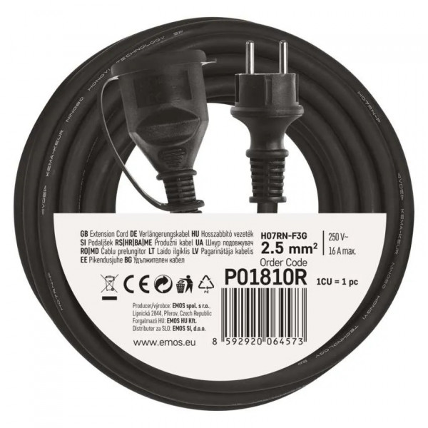 Фото - Подовжувач 220В EMOS P01810R, 1 розетки, 10 м.