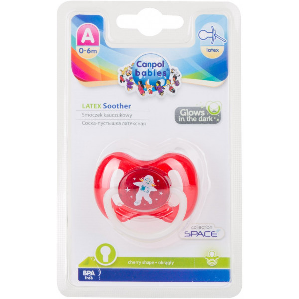 Фото - Круглая пустышка Canpol babies space латексная 0-6 мес. красная, 1 шт. (23/221_red)