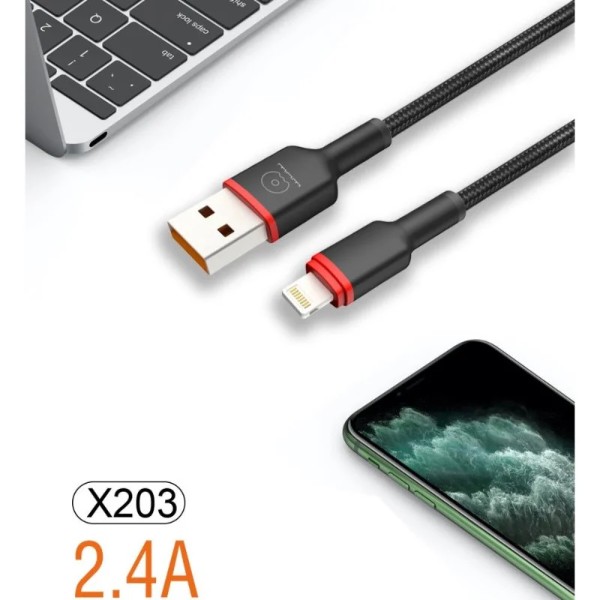 Фото - Кабель WUW X203 USB Lightning 2,4А Black (6972573336210)