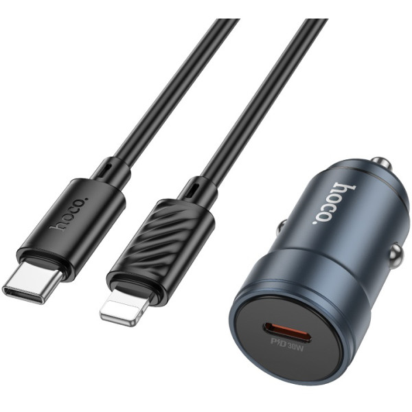 Фото - Автомобільний зарядний пристрій HOCO Z57 Glorious single-port PD30W car charger set (C to iP) Metal Gray (6942007633062)