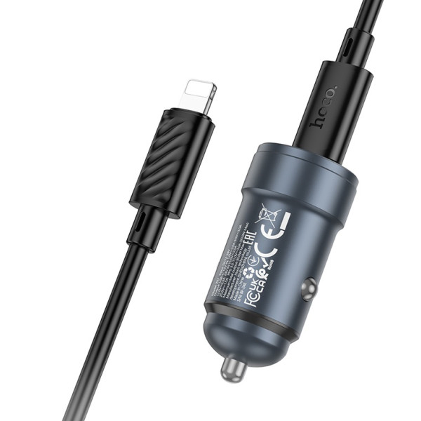 Фото - Автомобільний зарядний пристрій HOCO Z57 Glorious single-port PD30W car charger set (C to iP) Metal Gray (6942007633062)