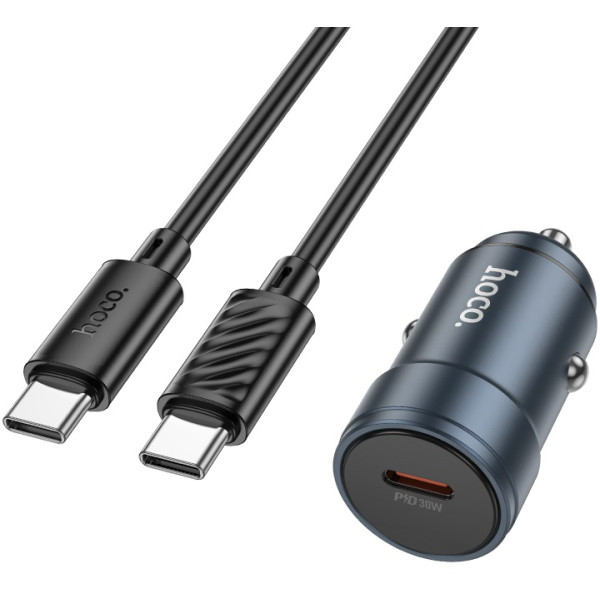 Фото - Автомобильное зарядное устройство HOCO Z57 Glorious single-port PD30W car charger set (C to C) Metal Gray (6942007633086)