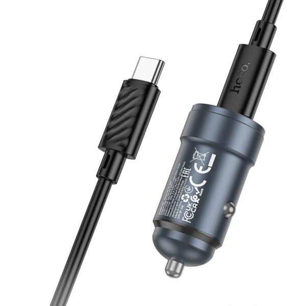 Фото - Автомобильное зарядное устройство HOCO Z57 Glorious single-port PD30W car charger set (C to C) Metal Gray (6942007633086)