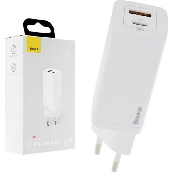 Фото - Мережевий зарядний пристрій Baseus GaN2 Lite Quick Charger C+U 65W EU White (CCGAN2L-B02)
