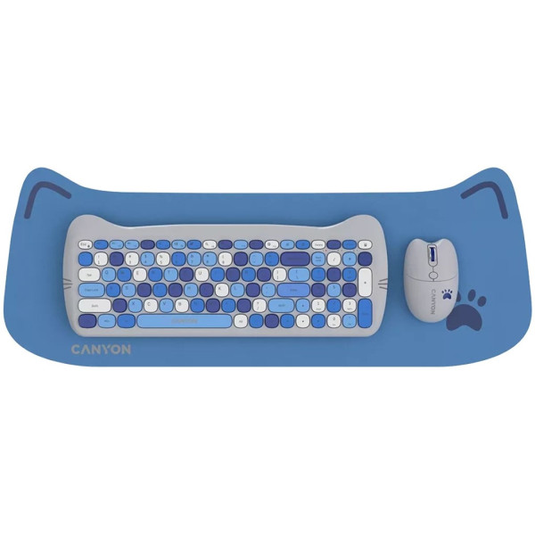 Фото - Клавіатура + миша бездротова Canyon HSET-W6 Kitty Edition Blue (CNS-HSETW6BL)