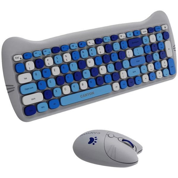 Фото - Клавіатура + миша бездротова Canyon HSET-W6 Kitty Edition Blue (CNS-HSETW6BL)