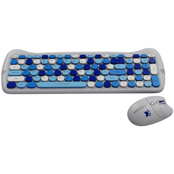 Фото - Клавіатура + миша бездротова Canyon HSET-W6 Kitty Edition Blue (CNS-HSETW6BL)