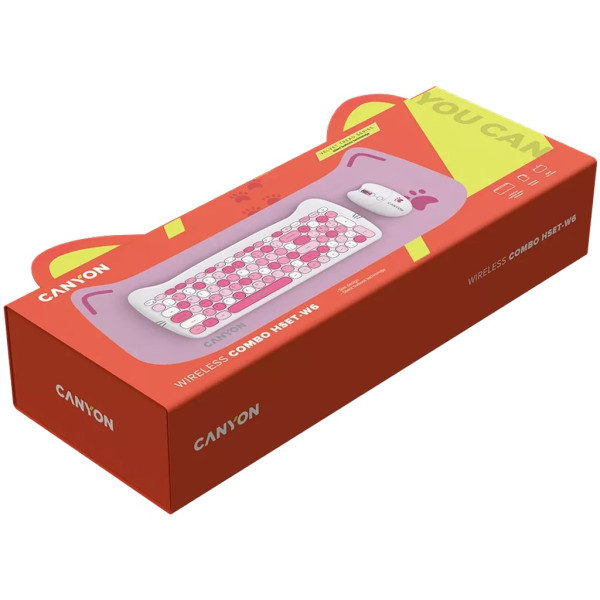 Фото - Клавіатура + миша бездротова Canyon HSET-W6 Kitty Edition Pink (CNS-HSETW6PK)