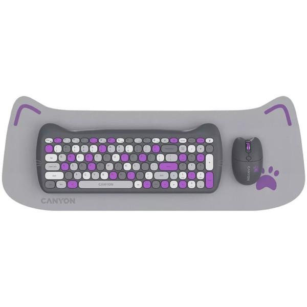 Фото - Клавиатура+мышь беспроводная Canyon HSET-W6 Kitty Edition Violet (CNS-HSETW6VT)