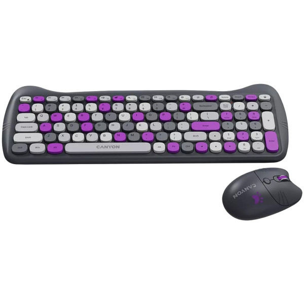 Фото - Клавиатура+мышь беспроводная Canyon HSET-W6 Kitty Edition Violet (CNS-HSETW6VT)