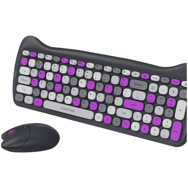 Фото - Клавиатура+мышь беспроводная Canyon HSET-W6 Kitty Edition Violet (CNS-HSETW6VT)