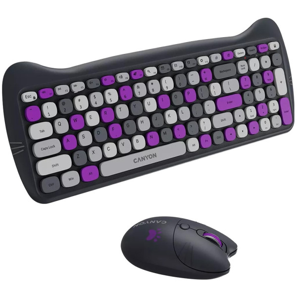 Фото - Клавиатура+мышь беспроводная Canyon HSET-W6 Kitty Edition Violet (CNS-HSETW6VT)