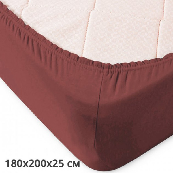 Фото - Простирадло двоспальне GM Textile на гумці коричневе 180х200х25
