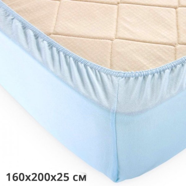 Фото - Простирадло двоспальне GM Textile на гумці блакитне 180х200х25