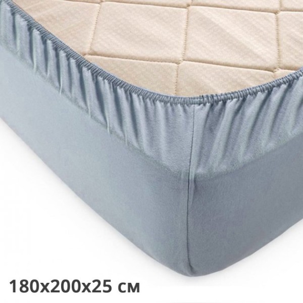 Фото - Простынь двуспальная GM Textile на резинке серая 180х200х25
