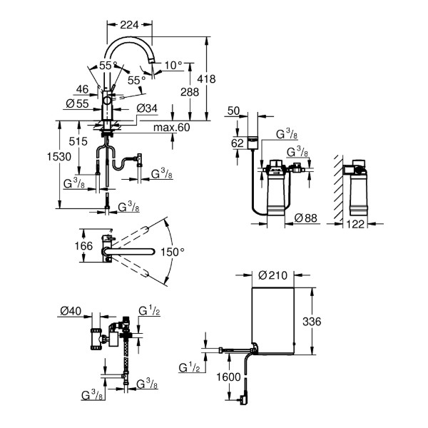 Фото - Смеситель кухонный Grohe + Бойлер RED DUO M-SIZE Хром 30083001