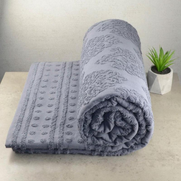 Фото - Покрывало двуспальное GM Textile махровое жаккардовое серое 200х220