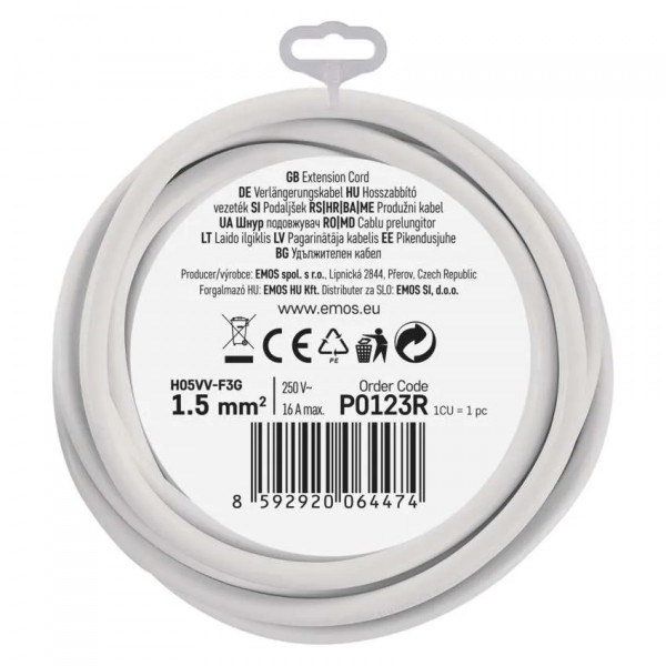 Фото - Подовжувач 220В EMOS P0123R, 1 розетки, 3 м.