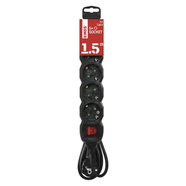 Фото - Подовжувач 220В EMOS PC1521R, 5 розетки, 1,5 м.