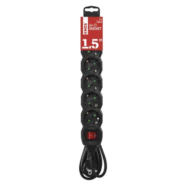 Фото - Подовжувач 220В EMOS PC1621R, 6 розетки, 1,5 м.