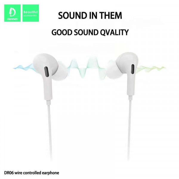 Фото - Навушники вкладиші дротові Denmen DR06 3.5mm 1.2 м White (DE-DR06-WH)