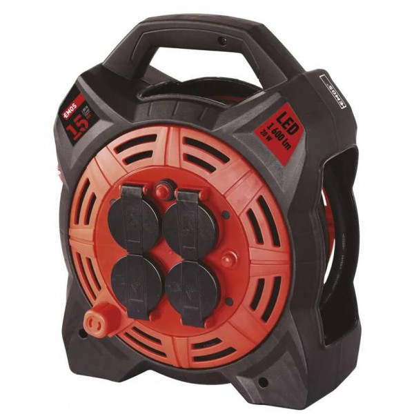 Фото - Подовжувач 220В EMOS на котушці P08215, 4 розетки, 15 м. з вбудованим led прожектором, гума/неопрен Фото - Подовжувач 220В EMOS на котушці P08215, 4 розетки, 15 м. з вбудованим led прожектором, гума/неопрен