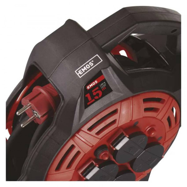 Фото - Подовжувач 220В EMOS на котушці P08215, 4 розетки, 15 м. з вбудованим led прожектором, гума/неопрен