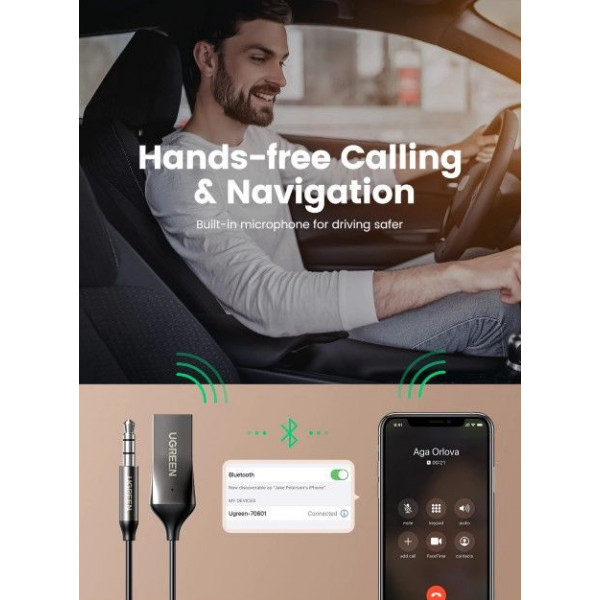 Фото - Адаптер мережі Bluetooth USB UGREEN CM309 Bluetooth Aux with Mic Space Gray (70601)