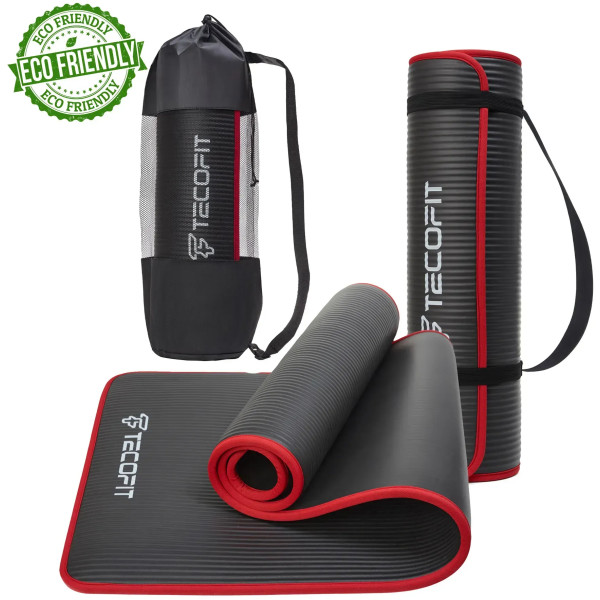 Фото - Коврик для йоги и фитнеса TECOFIT NBR с отделкой края тканью 183x61x1 см Black-Red + чехол-сумка в подарок (TOP18124795)