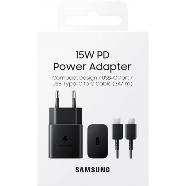 Фото - Мережевий зарядний пристрій Samsung 15W Power Adapter with Type-C to Type-C cable Black (EP-T1510XBEGRU)