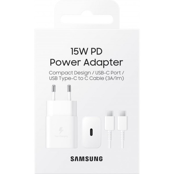Фото - Мережевий зарядний пристрій Samsung 15W Power Adapter with Type-C to Type-C cable White (EP-T1510XWEGRU)