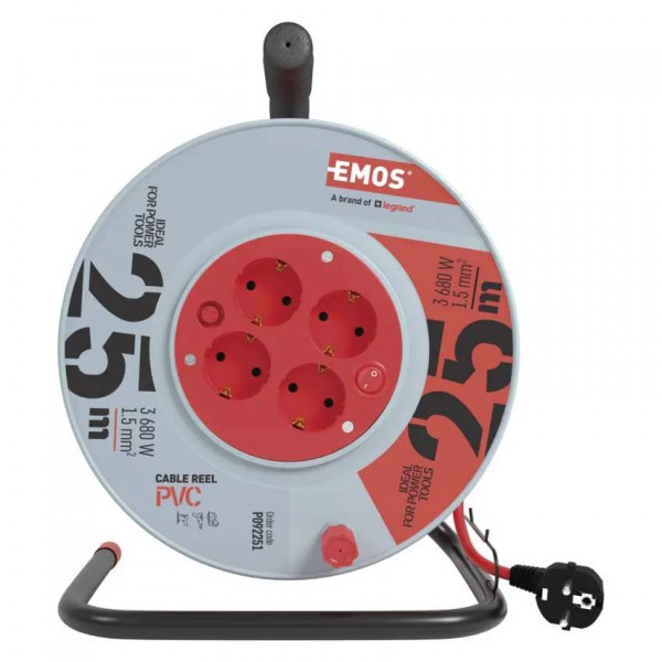 Фото - Удлинитель 220В EMOS на катушке с ж/к 4гн.черн. 25м P092251 3*1,5