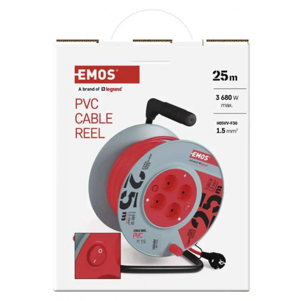 Фото - Удлинитель 220В EMOS на катушке с ж/к 4гн.черн. 25м P092251 3*1,5