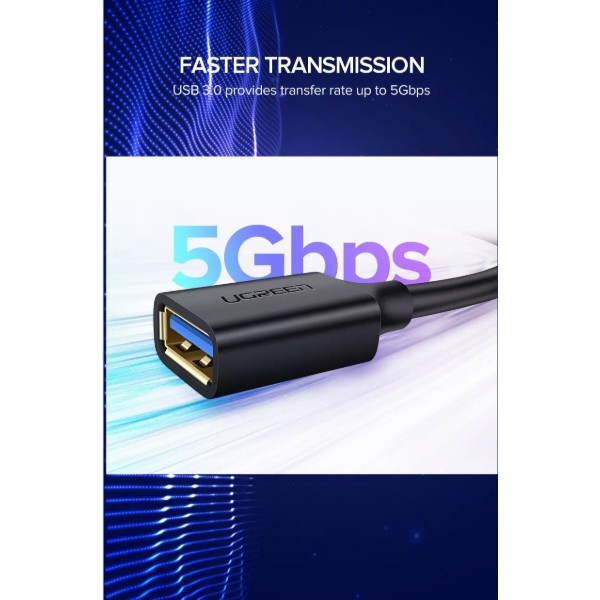 Фото - Кабель USB Type-A - USB Type-A UGREEN US129 USB 3.0 AM-AF 2 m Connector gold-plated Extension Cable Black (10373)