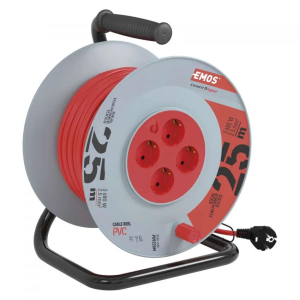 Фото - Подовжувач 220В EMOS на котушці EMOS P09225M 4 розетки, 25 м, гума
