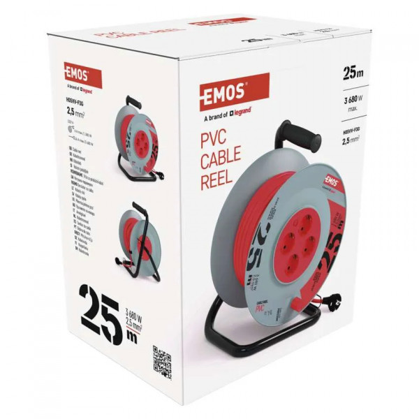 Фото - Подовжувач 220В EMOS на котушці EMOS P09225M 4 розетки, 25 м, гума