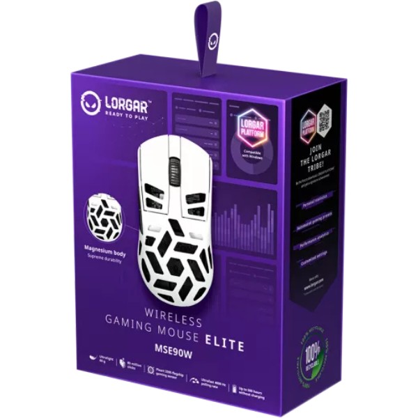 Фото - Миша бездротова ігрова Lorgar Elite MSE90W Wireless Gaming Mouse Elite White (LRG-MSE90W-WH)
