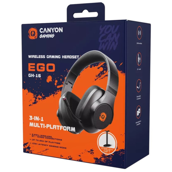 Фото - Навушники повнорозмірні бездротові Canyon EGO GH-16 3in1 2.4Ghz+BT White (CND-SGHS16W)