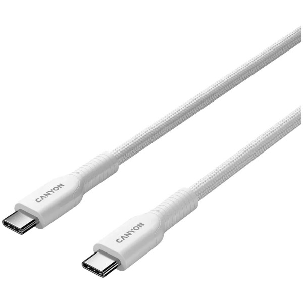 Фото - Кабель синхронізації даних Canyon OnWire 60CL C-C 60W COLOR Braided 1m White (CND-CCAP60AB10W)