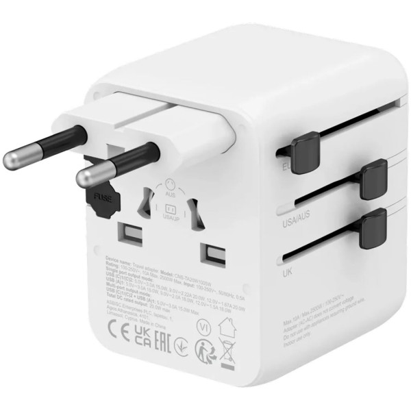 Фото - Сетевое зарядное устройство Canyon OnTour 20 Travel Adapter EU/UK/US/AUS 20W White (CNS-TA20W1005W)
