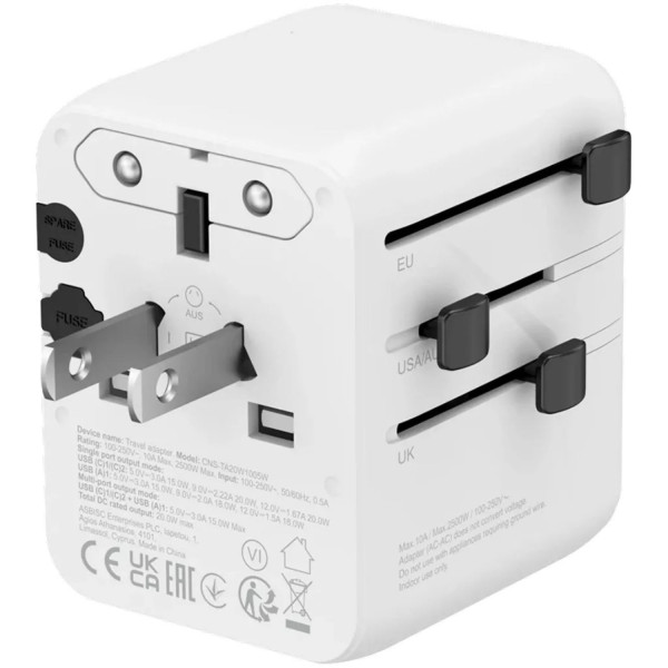 Фото - Сетевое зарядное устройство Canyon OnTour 20 Travel Adapter EU/UK/US/AUS 20W White (CNS-TA20W1005W)