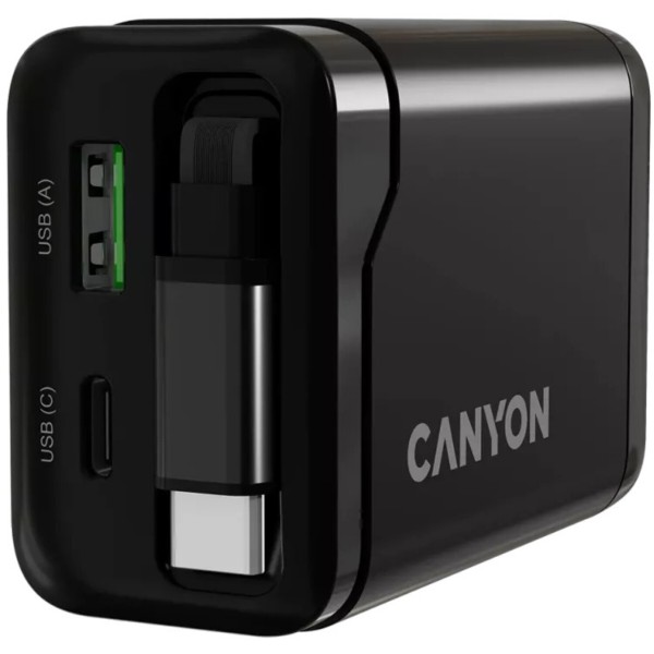 Фото - Сетевое зарядное устройство Canyon OnCharge 65RC Build-In Cable USB-C 65W 1xPD 1xQC Black (CNS-CURC65ACB)