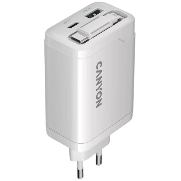 Фото - Сетевое зарядное устройство Canyon OnCharge 65RC Build-In Cable USB-C 65W 1xPD 1xQC White (CNS-CURC65ACB)