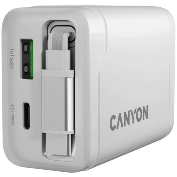 Фото - Сетевое зарядное устройство Canyon OnCharge 65RC Build-In Cable USB-C 65W 1xPD 1xQC White (CNS-CURC65ACB)
