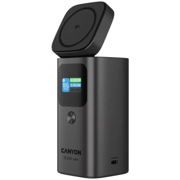 Фото - Батарея мобільна Canyon OnPower 150 Qi2 magnetic 15000mAh 100W Aluminium Dark Grey (CNS-CPB150DG)