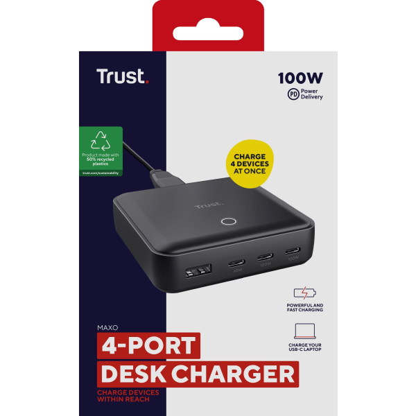 Фото - Мережевий зарядний пристрій Trust Maxo 100Вт, 3xUSB-C/USB-A ,PD Black (25242)