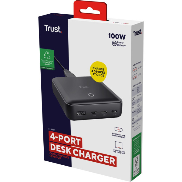 Фото - Мережевий зарядний пристрій Trust Maxo 100Вт, 3xUSB-C/USB-A ,PD Black (25242)