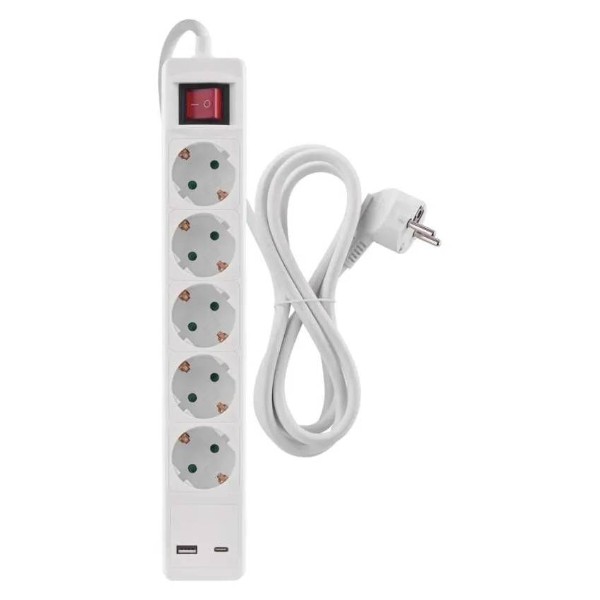 Фото - Подовжувач 220В EMOS P1523CU, 5 розетки, 3 м.1× USB-A + 1× USB-C