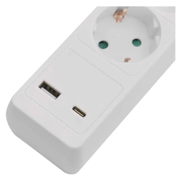 Фото - Подовжувач 220В EMOS P1523CU, 5 розетки, 3 м.1× USB-A + 1× USB-C